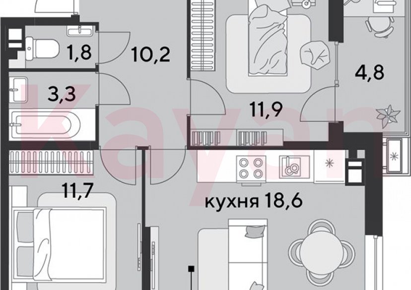 Продажа 3-комн. квартиры, 57.5 кв.м фото 0