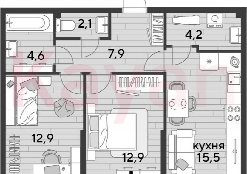 Продажа 2-комн. квартиры, 60.1 кв.м фото 0