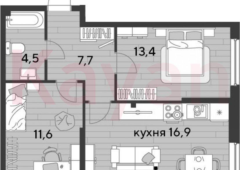 Продажа 2-комн. квартиры, 54.1 кв.м фото 0