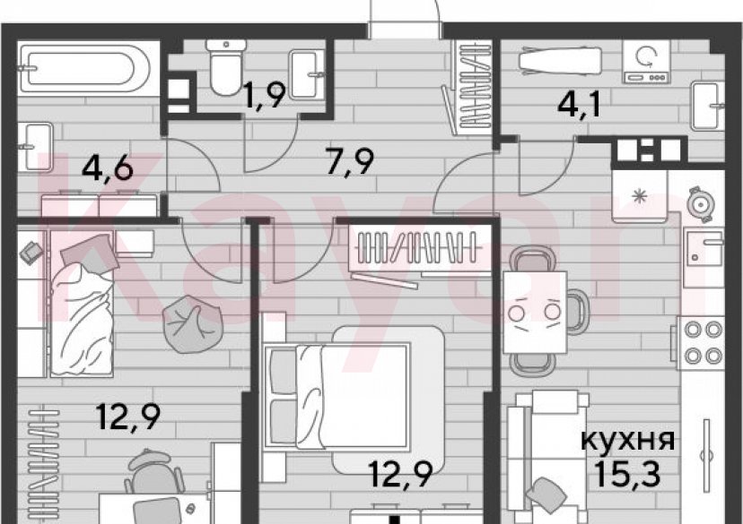 Продажа 2-комн. квартиры, 59.6 кв.м фото 0