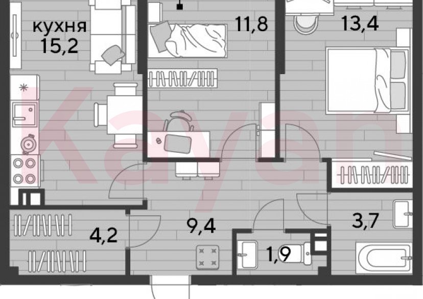 Продажа 2-комн. квартиры, 59.6 кв.м фото 0