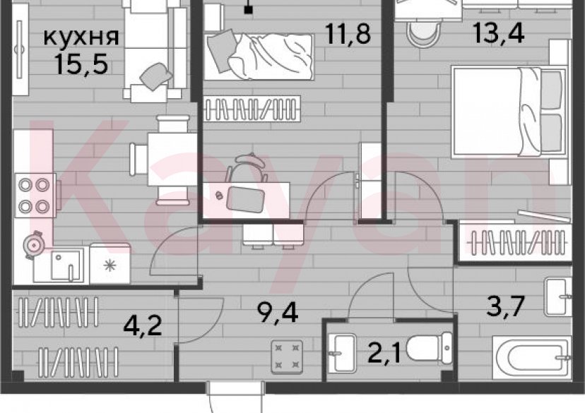 Продажа 2-комн. квартиры, 60.1 кв.м фото 0