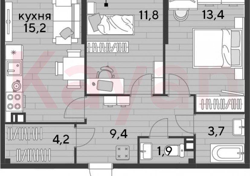 Продажа 2-комн. квартиры, 59.6 кв.м фото 0