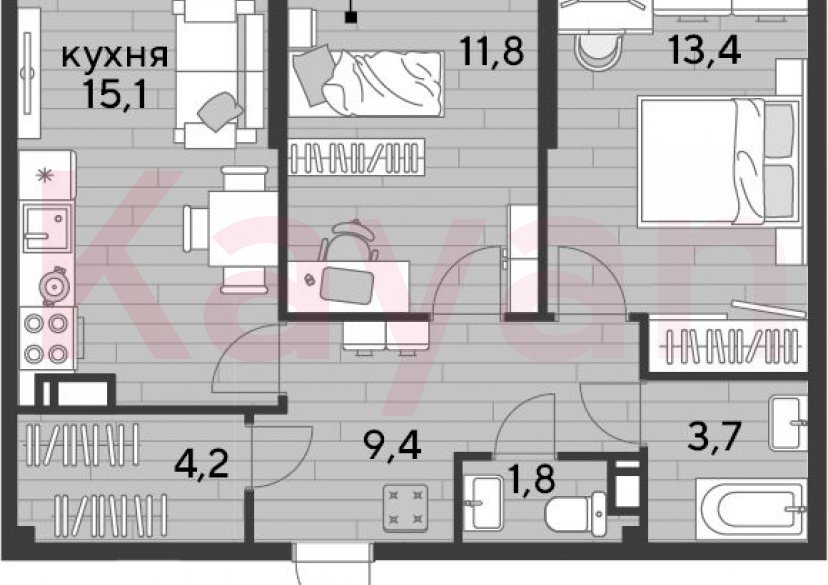 Продажа 2-комн. квартиры, 59.4 кв.м фото 0