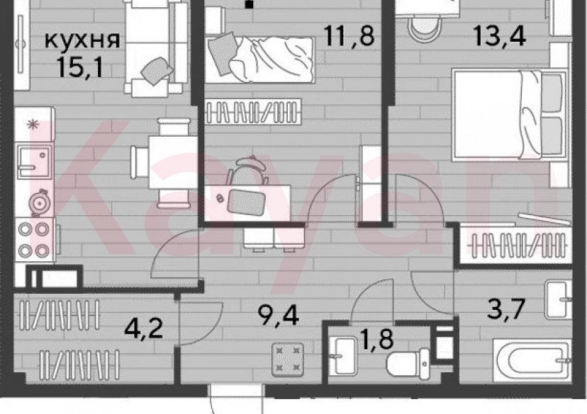 Продажа 2-комн. квартиры, 59.4 кв.м фото 0