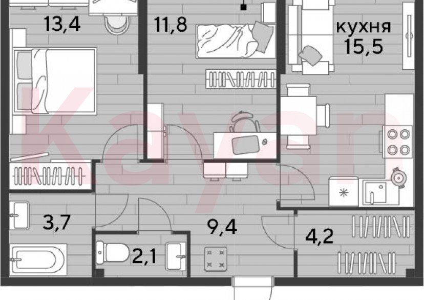 Продажа 2-комн. квартиры, 60.1 кв.м фото 0