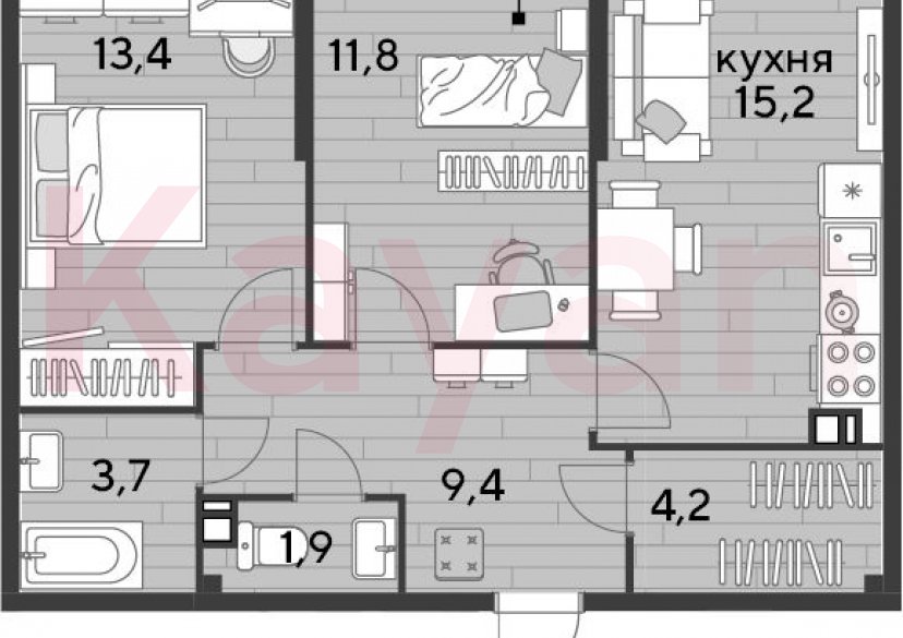 Продажа 2-комн. квартиры, 59.6 кв.м фото 0