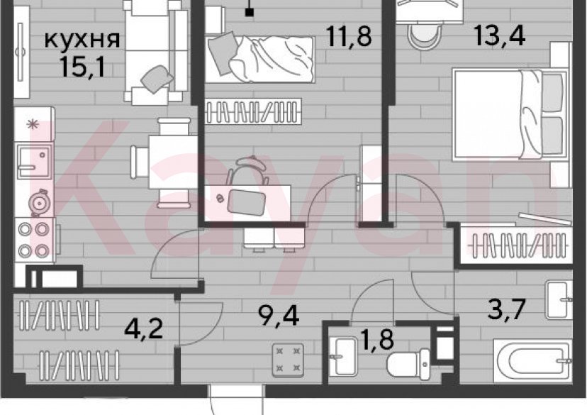 Продажа 2-комн. квартиры, 59.4 кв.м фото 0