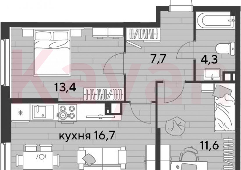 Продажа 2-комн. квартиры, 53.7 кв.м фото 0