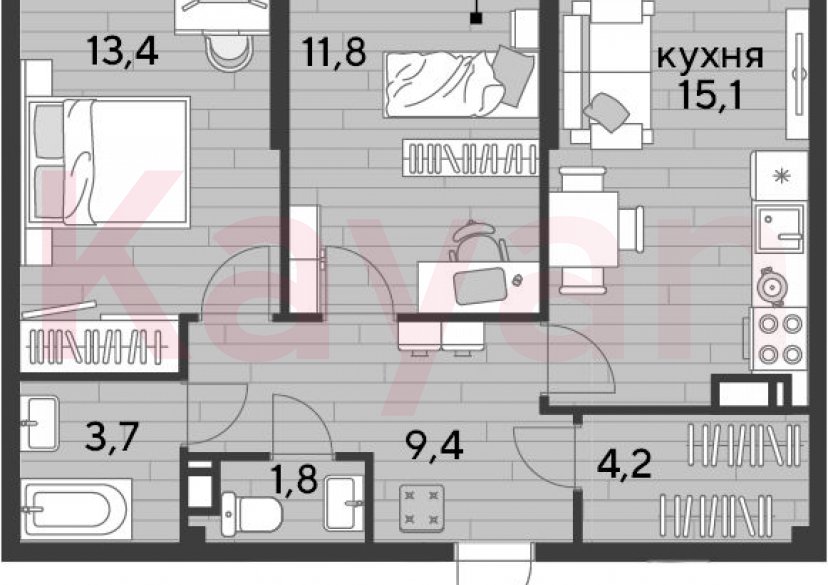 Продажа 2-комн. квартиры, 59.4 кв.м фото 0