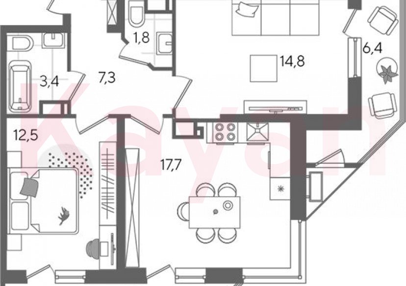 Продажа 3-комн. квартиры, 57.5 кв.м фото 0