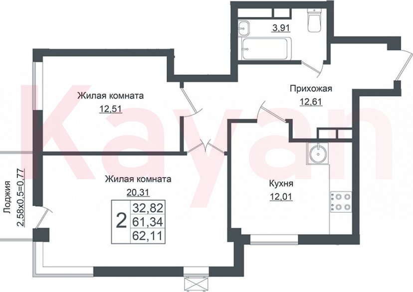 Продажа 2-комн. квартиры, 61.34 кв.м фото 0