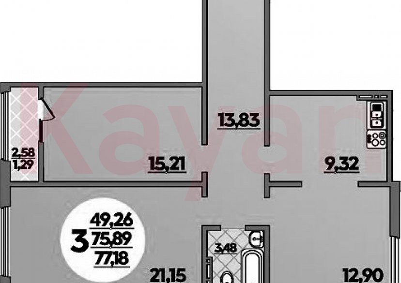 Продажа 3-комн. квартиры, 75.89 кв.м фото 0