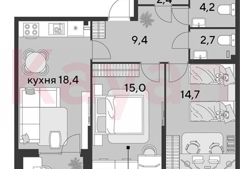 Продажа 3-комн. квартиры, 66.8 кв.м фото 0