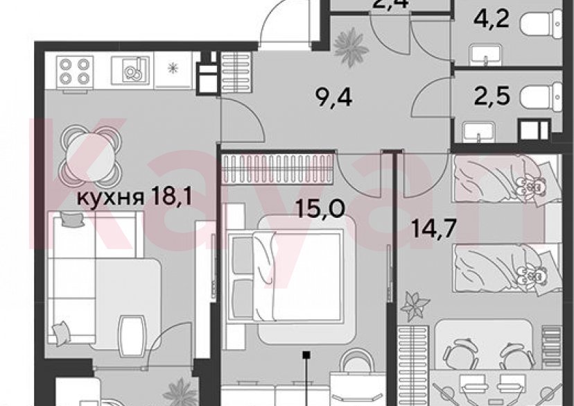 Продажа 3-комн. квартиры, 66.3 кв.м фото 0