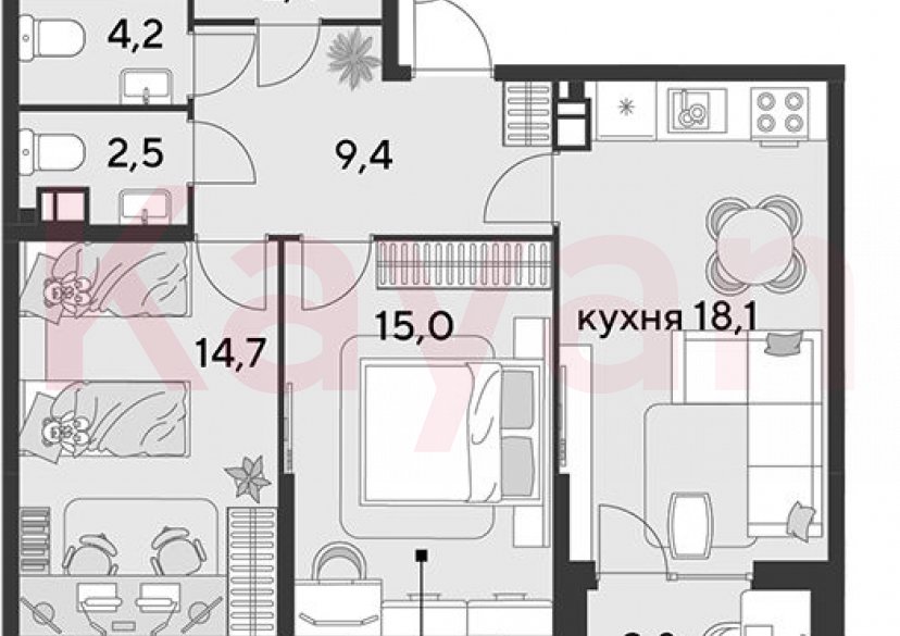 Продажа 3-комн. квартиры, 66.3 кв.м фото 0