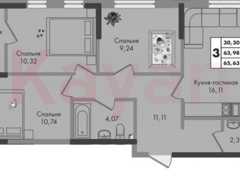 Продажа 3-комн. квартиры, 63.98 кв.м фото 0