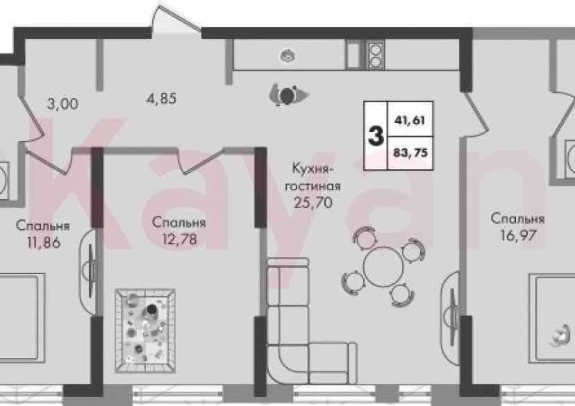 Продажа 3-комн. квартиры, 83.75 кв.м фото 0