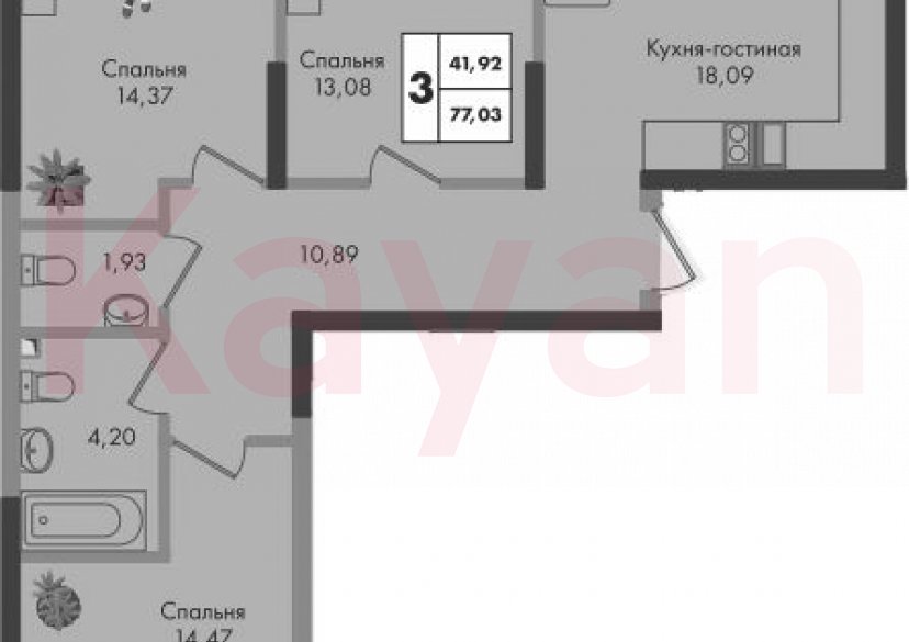 Продажа 3-комн. квартиры, 77.03 кв.м фото 0