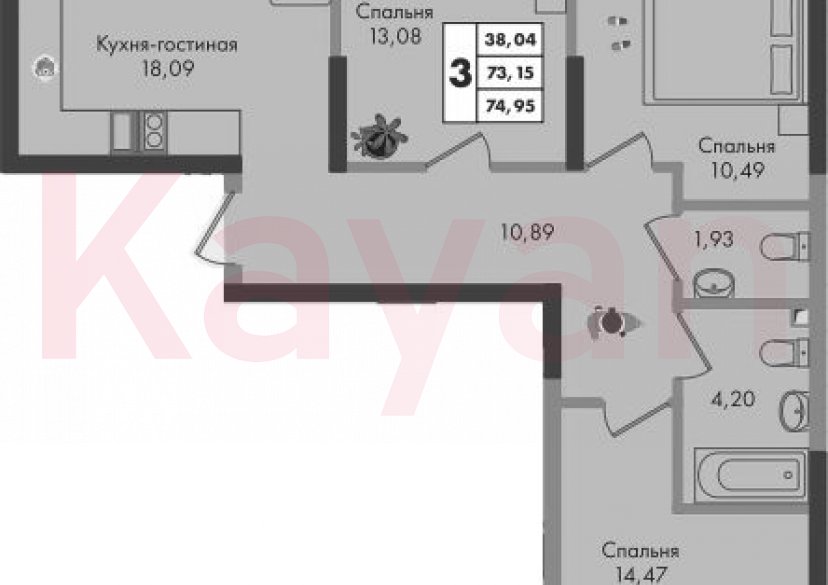 Продажа 3-комн. квартиры, 73.15 кв.м фото 0