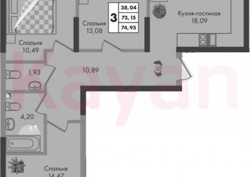 Продажа 3-комн. квартиры, 73.15 кв.м фото 0