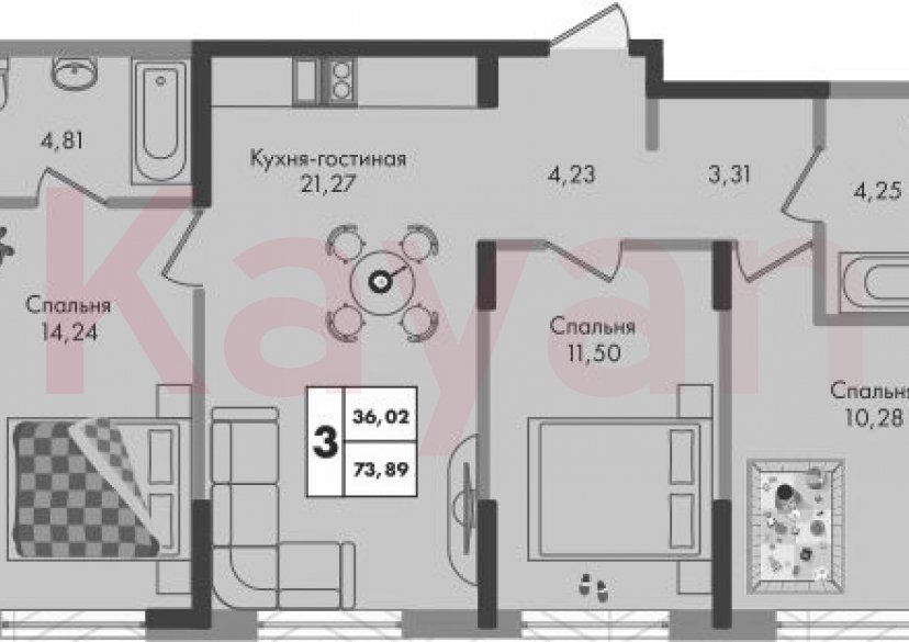 Продажа 3-комн. квартиры, 73.89 кв.м фото 0