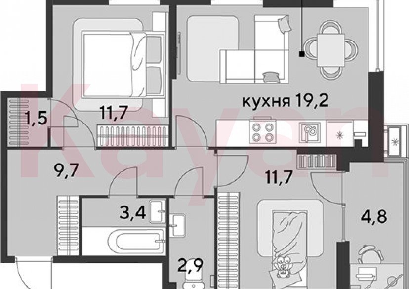 Продажа 3-комн. квартиры, 60.1 кв.м фото 0