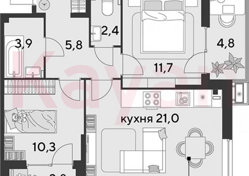 Продажа 3-комн. квартиры, 58.3 кв.м фото 0