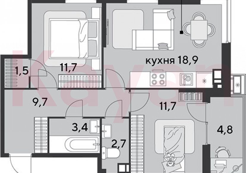 Продажа 3-комн. квартиры, 59.6 кв.м фото 0