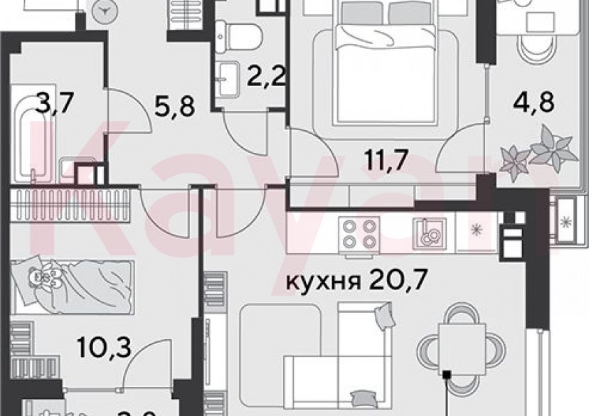 Продажа 3-комн. квартиры, 57.6 кв.м фото 0