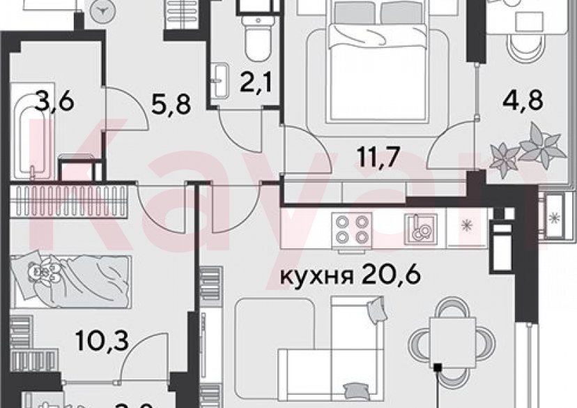 Продажа 3-комн. квартиры, 57.3 кв.м фото 0