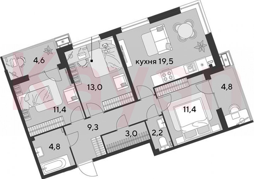 Продажа 4-комн. квартиры, 74.6 кв.м фото 0