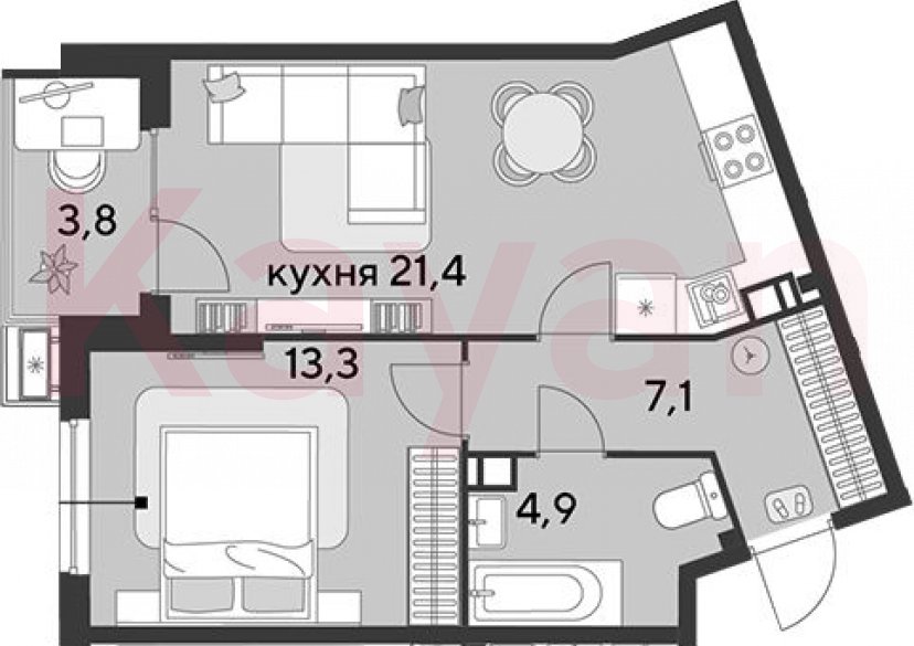 Продажа 2-комн. квартиры, 46.7 кв.м фото 0