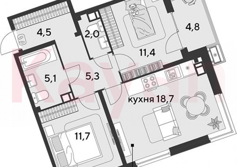 Продажа 3-комн. квартиры, 58.7 кв.м фото 0