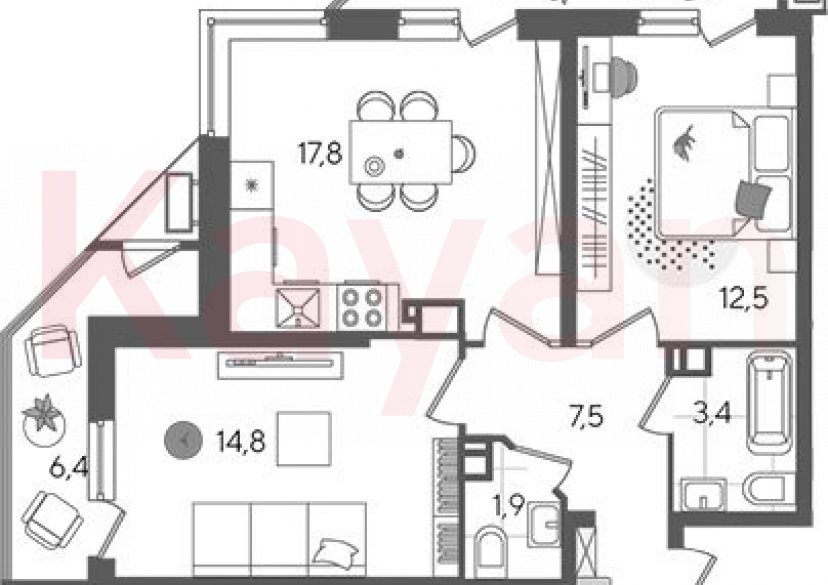 Продажа 3-комн. квартиры, 57.9 кв.м фото 0