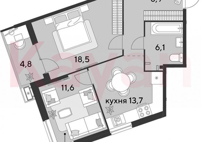 Продажа 2-комн. квартиры, 58.8 кв.м фото 0