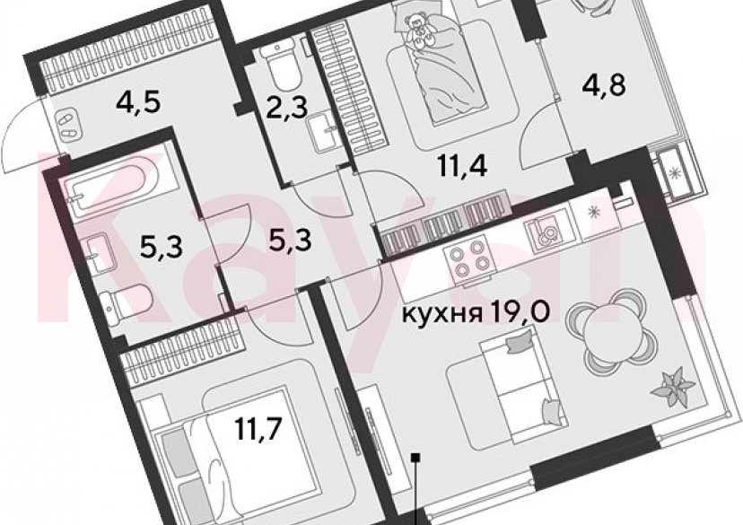 Продажа 3-комн. квартиры, 59.5 кв.м фото 0