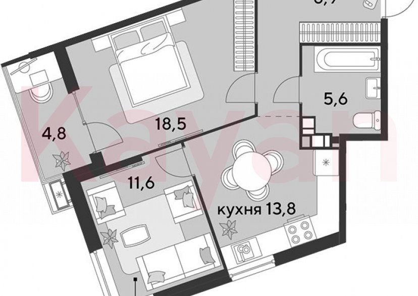 Продажа 2-комн. квартиры, 58.4 кв.м фото 0