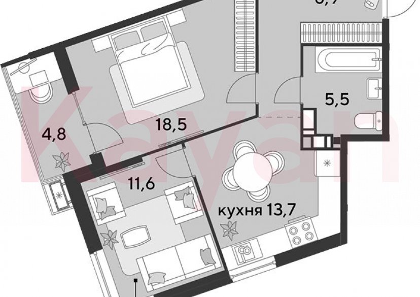 Продажа 2-комн. квартиры, 58.2 кв.м фото 0