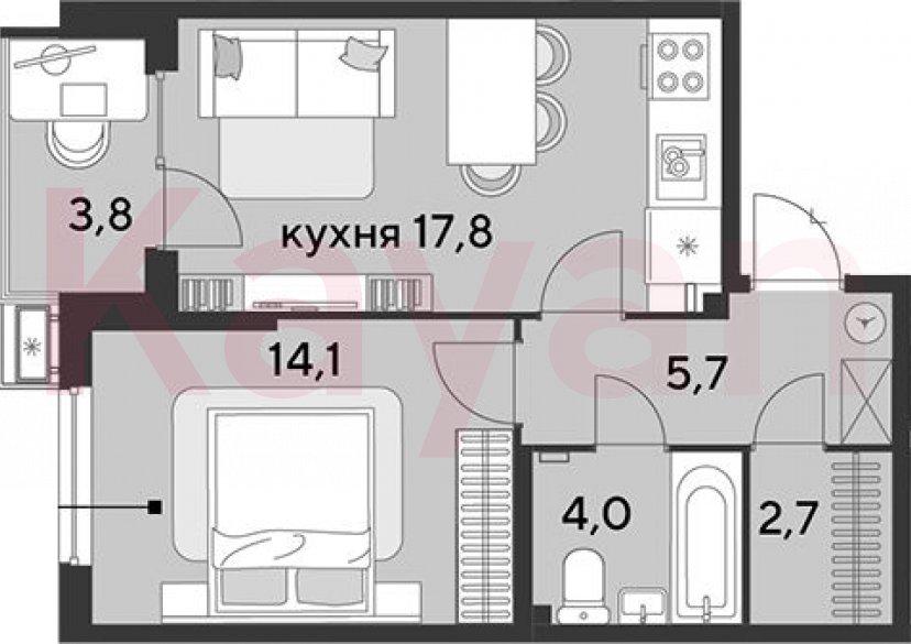 Продажа 2-комн. квартиры, 44.3 кв.м фото 0