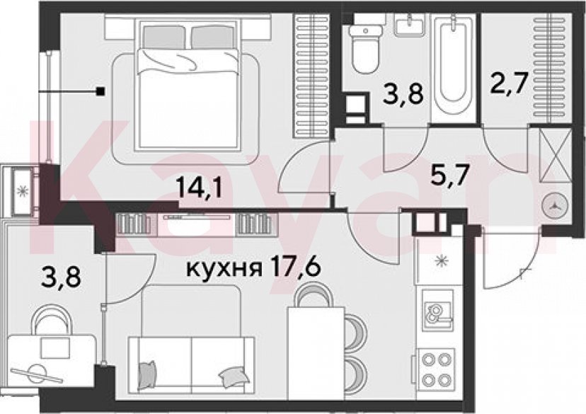 Продажа 2-комн. квартиры, 43.9 кв.м фото 0