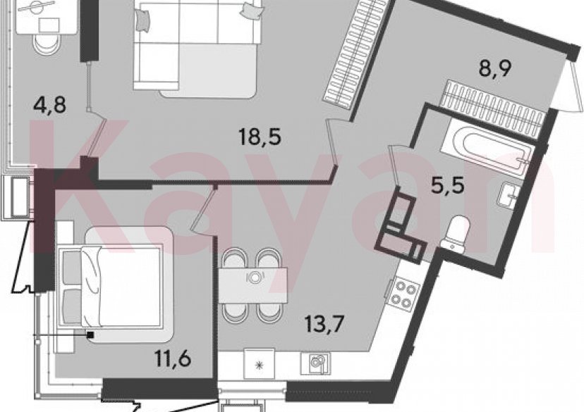 Продажа 2-комн. квартиры, 58.2 кв.м фото 0