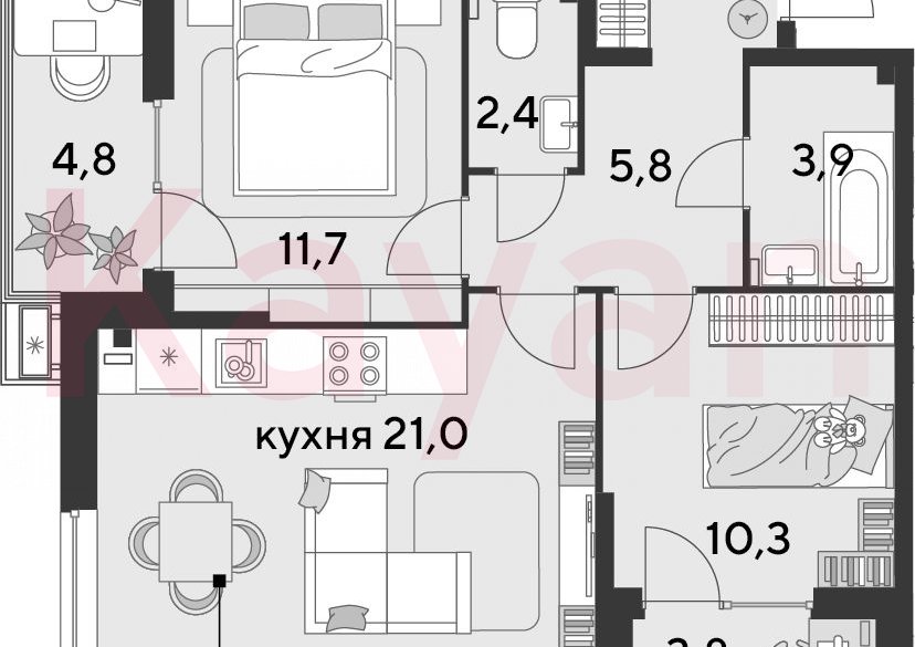 Продажа 3-комн. квартиры, 58.3 кв.м фото 0