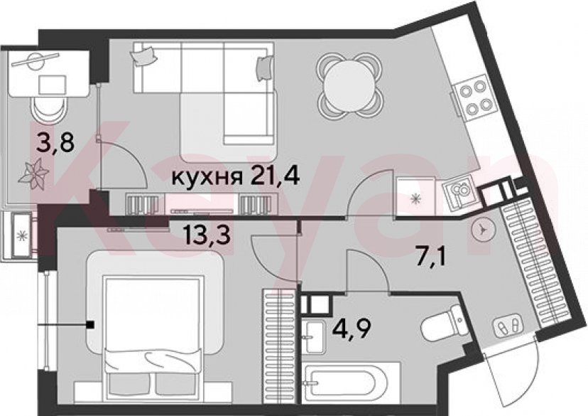 Продажа 2-комн. квартиры, 46.7 кв.м фото 0