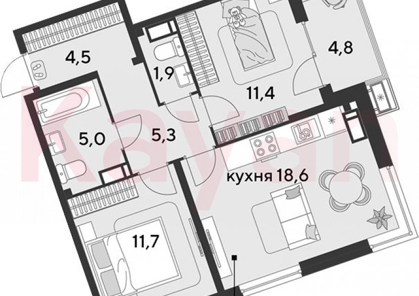 Продажа 3-комн. квартиры, 58.4 кв.м фото 0