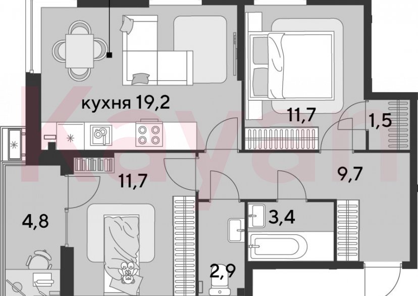 Продажа 3-комн. квартиры, 60.1 кв.м фото 0