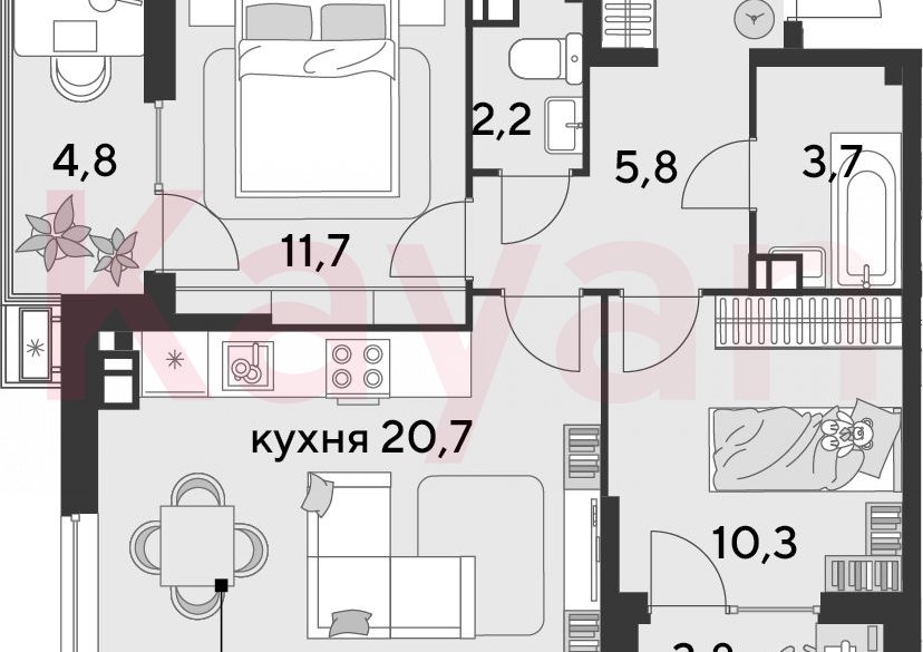 Продажа 3-комн. квартиры, 57.6 кв.м фото 0