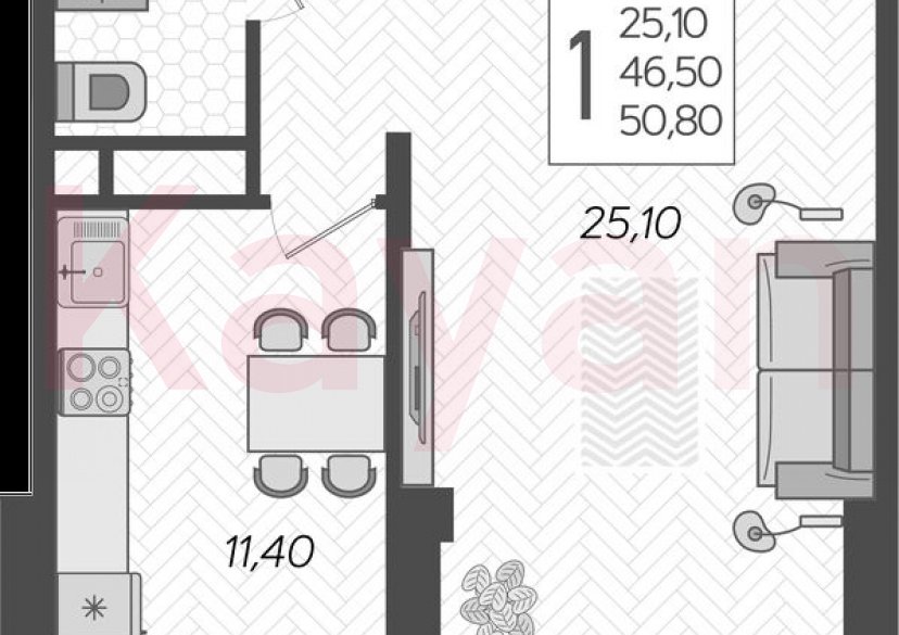 Продажа 1-комн. квартиры, 46.5 кв.м фото 0