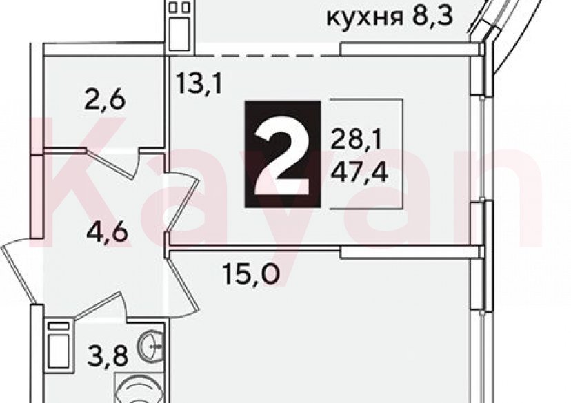 Продажа 2-комн. квартиры, 47.4 кв.м фото 0