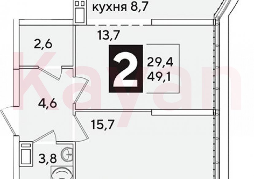 Продажа 2-комн. квартиры, 49.1 кв.м фото 0